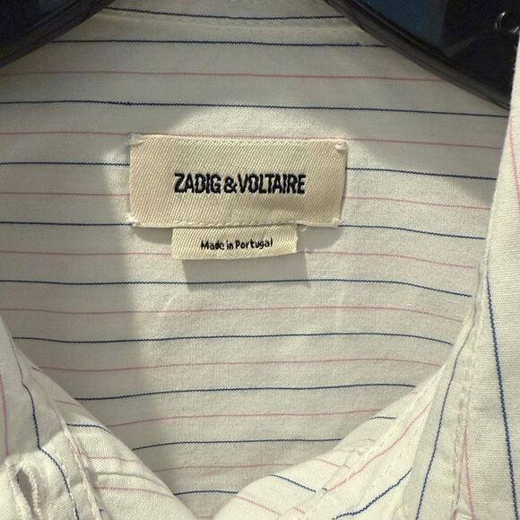 Zadig & Voltaire Tais Raye White Shirt with Blue and Pink Stripes I Love You S - Picture 4 of 14